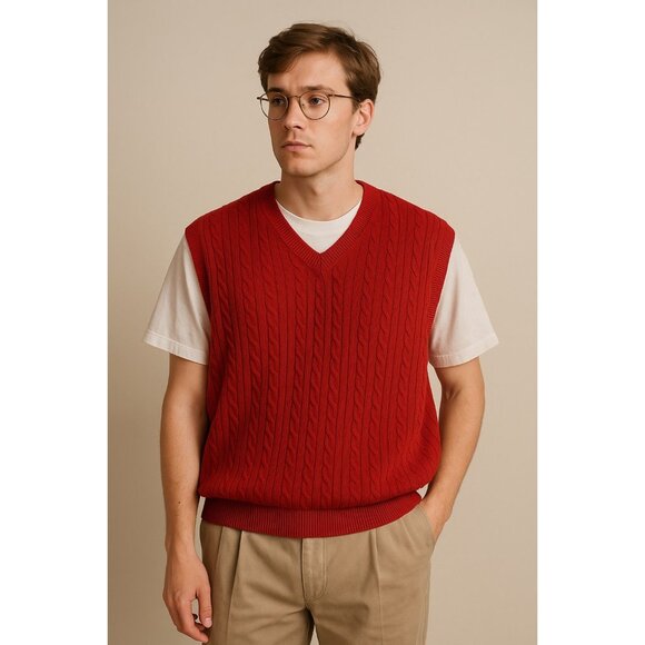 Tommy Hilfiger Golf Red Cable Knit Sweater Vest XL – Grandpa Core, Preppy Vintag - Picture 1 of 9